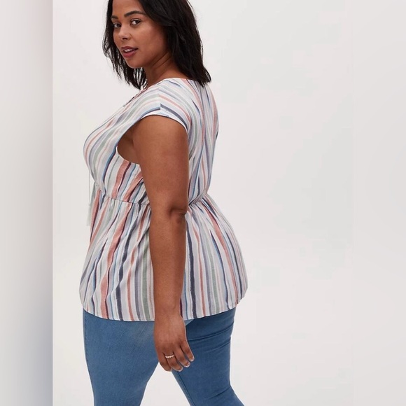 Torrid Striped Peplum Rayon Slub Dolman Top Tassel Strap Colorful Size Large - Picture 2 of 9